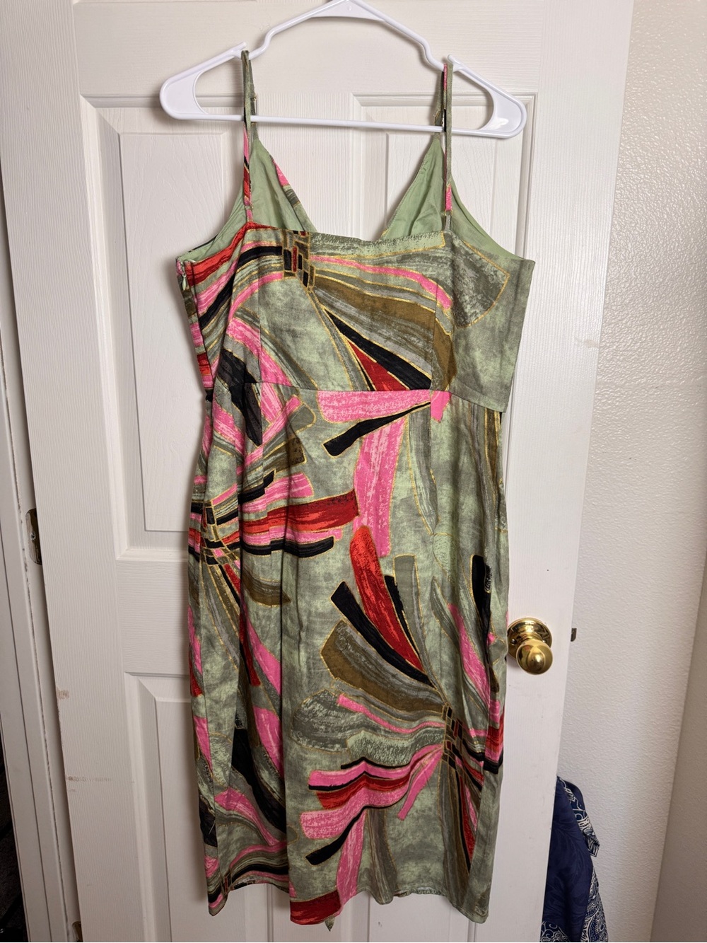 Jason Wu Olive Multicolor Abstract Watercolor Tie-Front Knotted Midi Dress - Picture 8 of 10